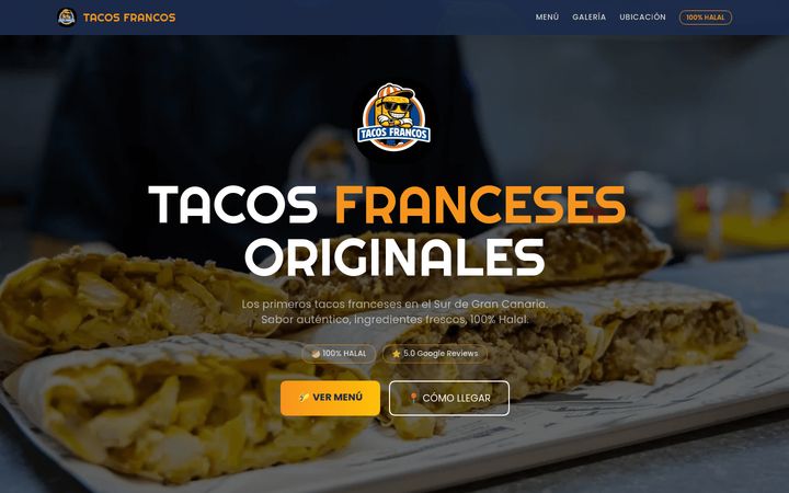 Página de inicio de tacosfrancos.es con la galería del restaurante